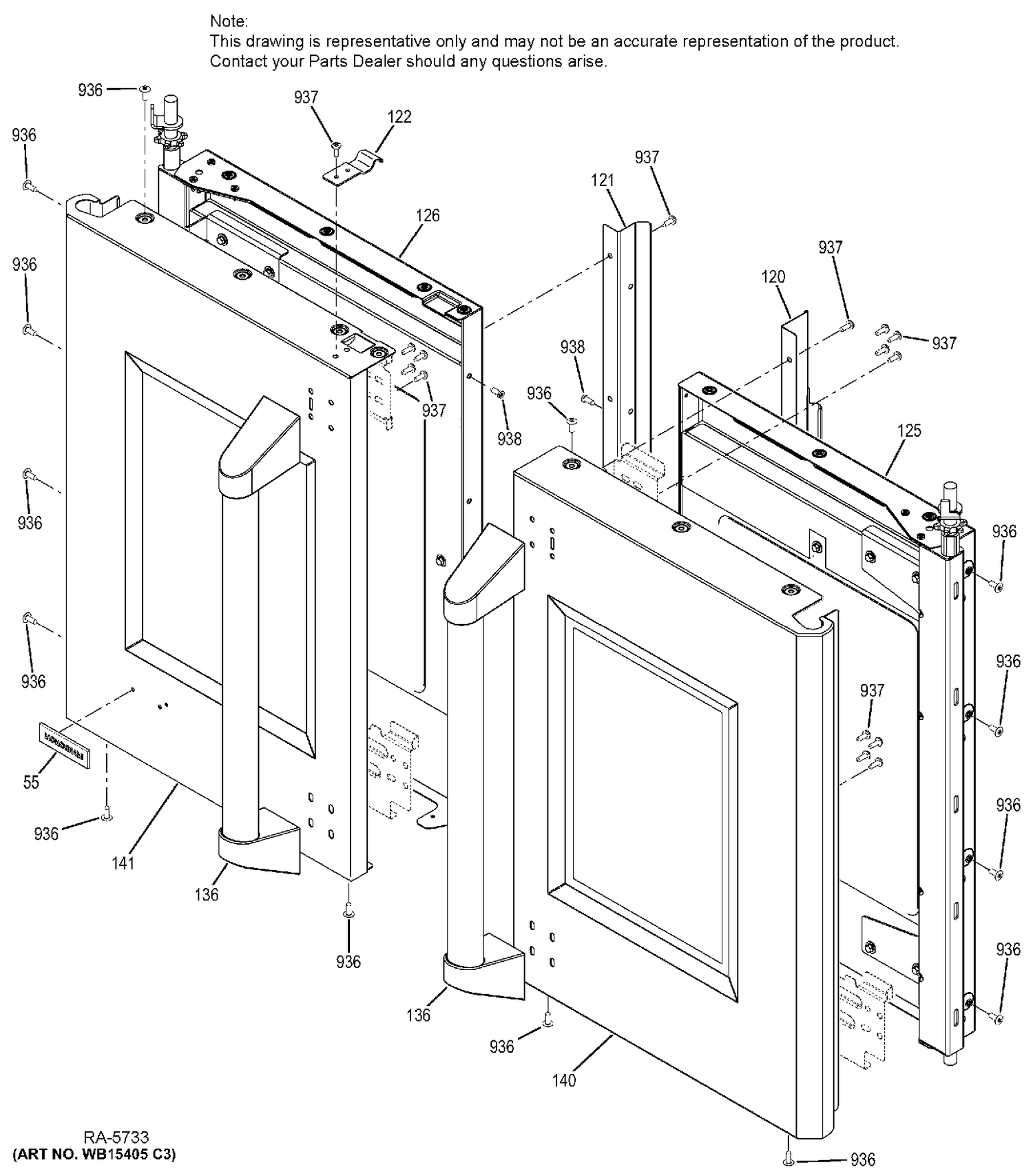 DOORS Diagram and Parts List for ZET1FH1SS  General Electric Range