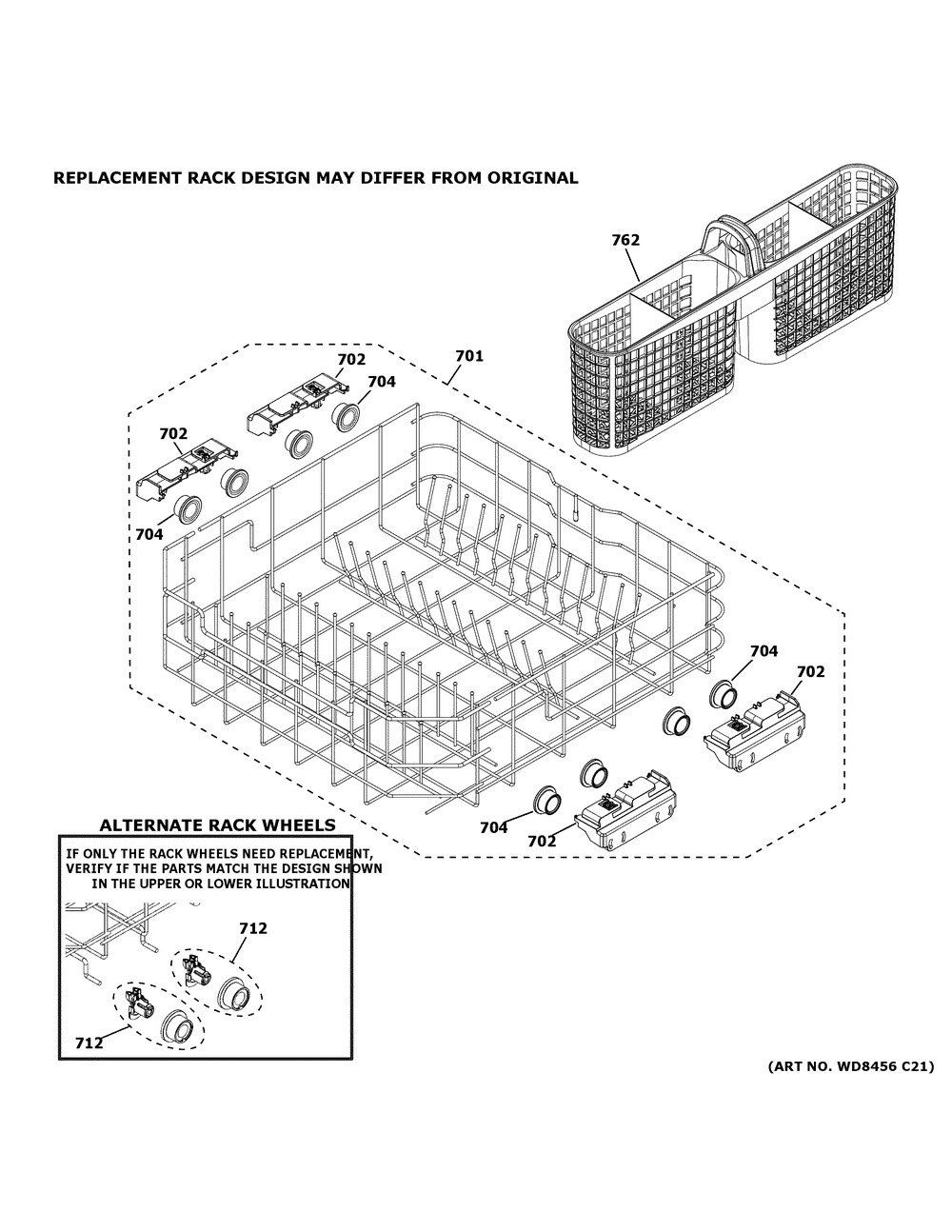 Lower Rack Assembly Diagram and Parts List for GDF450PGR5WW  General Electric Dishwasher