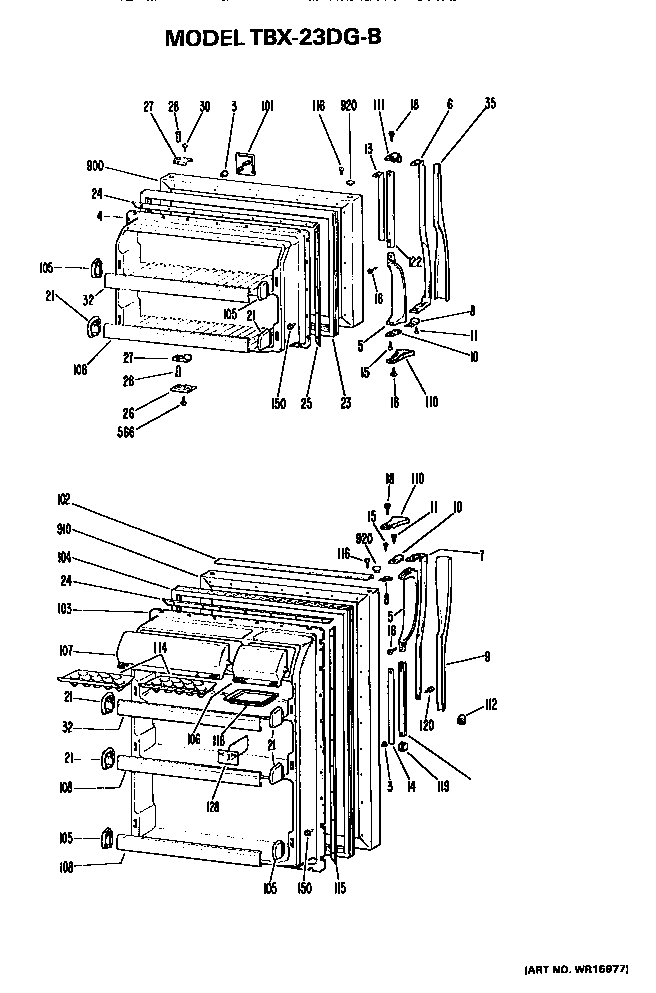 Doors Diagram and Parts List for TBX23DGB  General Electric Refrigerator