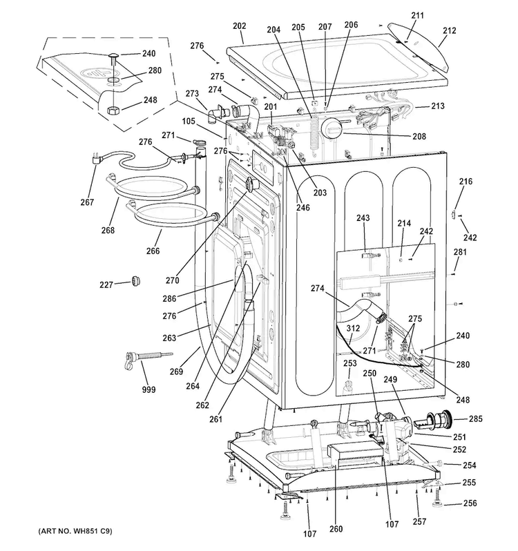 Cabinet & Top Panel Diagram and Parts List for GFWN1100L3WW  General Electric Washer