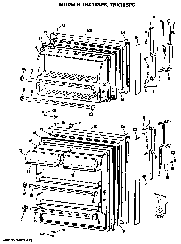 Doors Diagram and Parts List for TBX16SPCRAD  General Electric Refrigerator