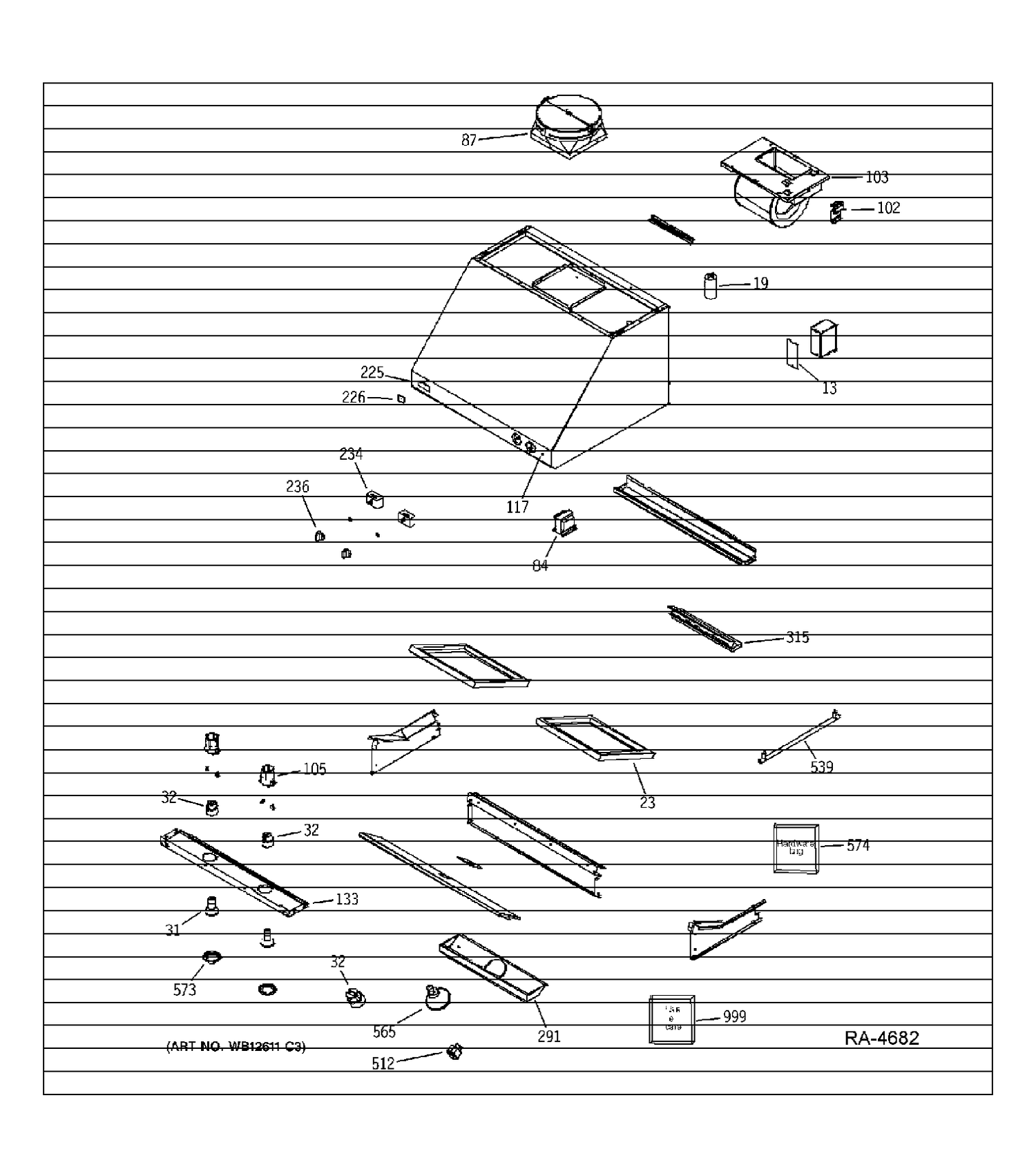 RANGE HOOD Diagram and Parts List for ZV36SSF2SS  General Electric Range Hood