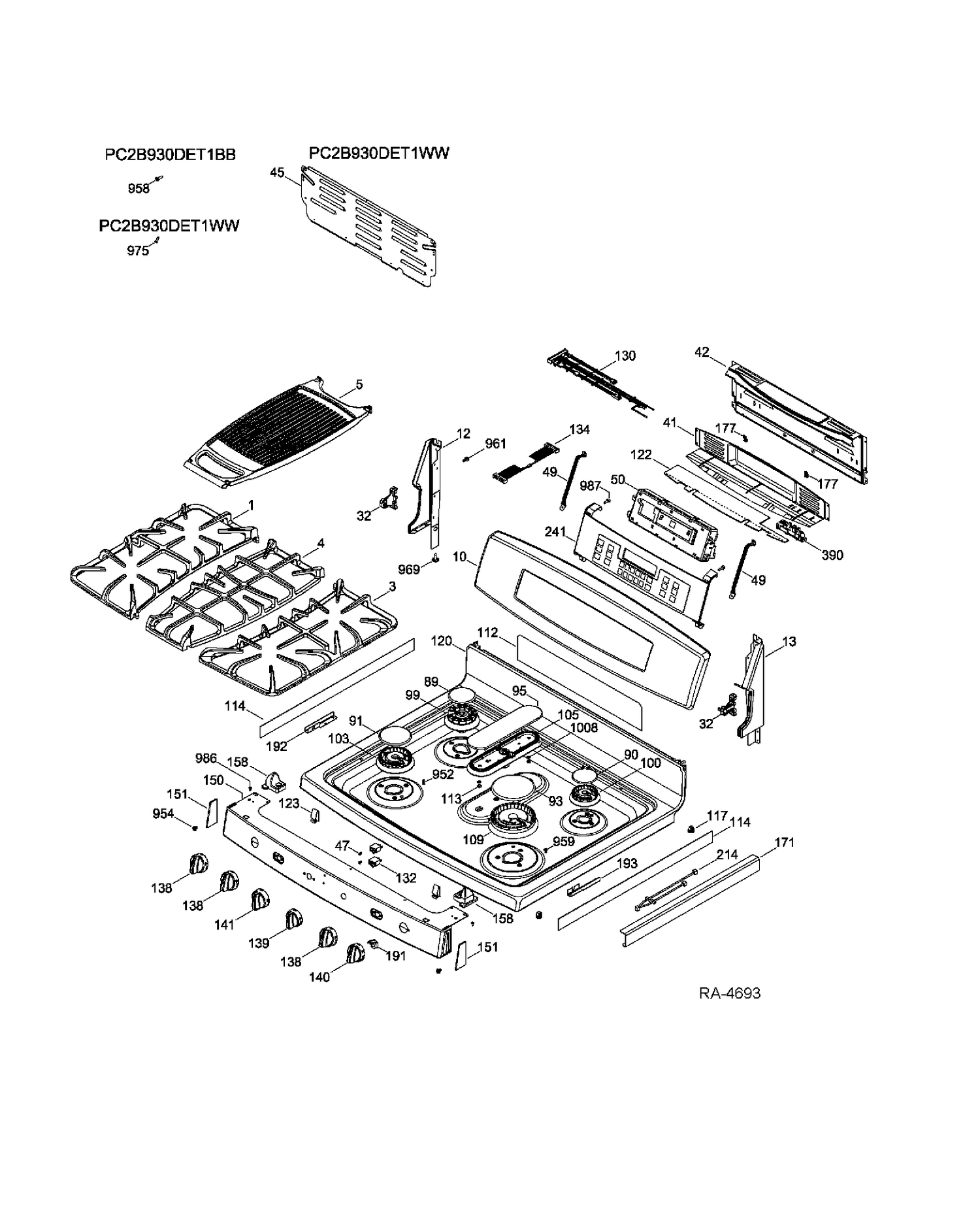 CONTROL PANEL & COOKTOP Diagram and Parts List for PC2B930DET1BB  General Electric Range