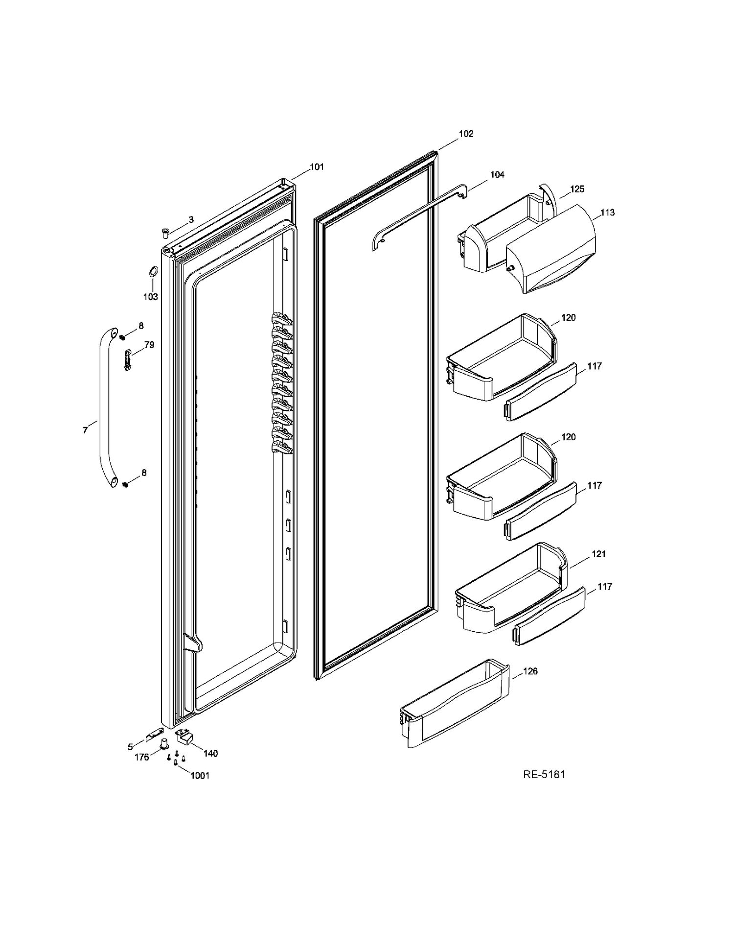 FF DOOR Diagram and Parts List for GSR23YBWKSS  General Electric Refrigerator