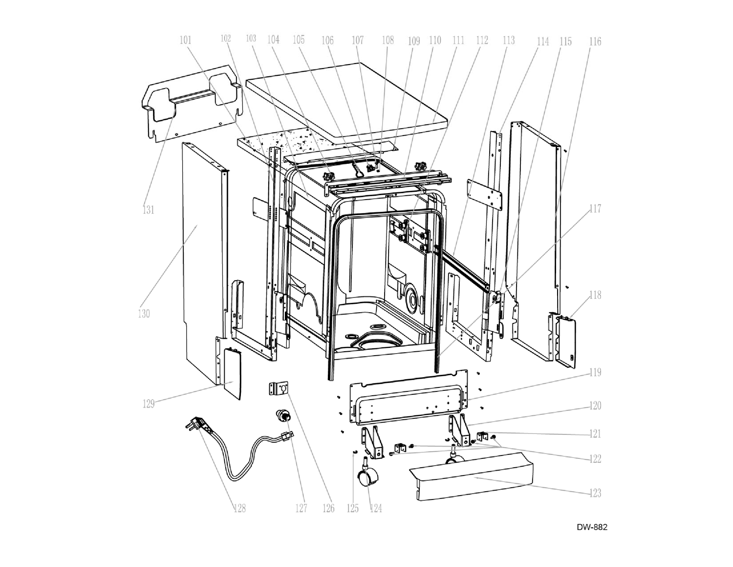 BODY PARTS Diagram and Parts List for GPF400SGF00WW  General Electric Dishwasher