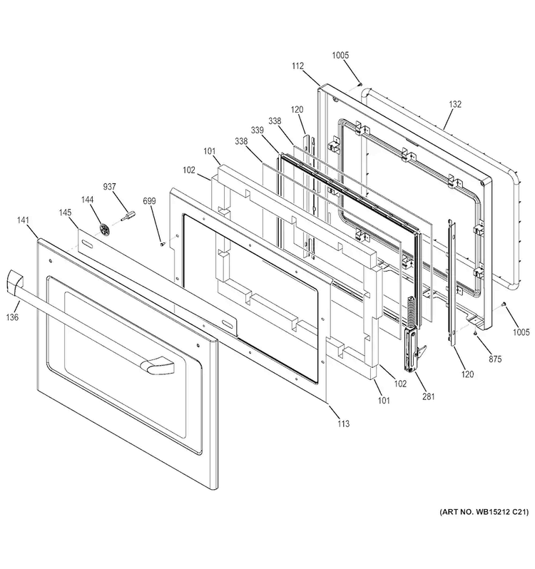 Lower Door Diagram and Parts List for CT9550SH1SS  General Electric Wall Oven