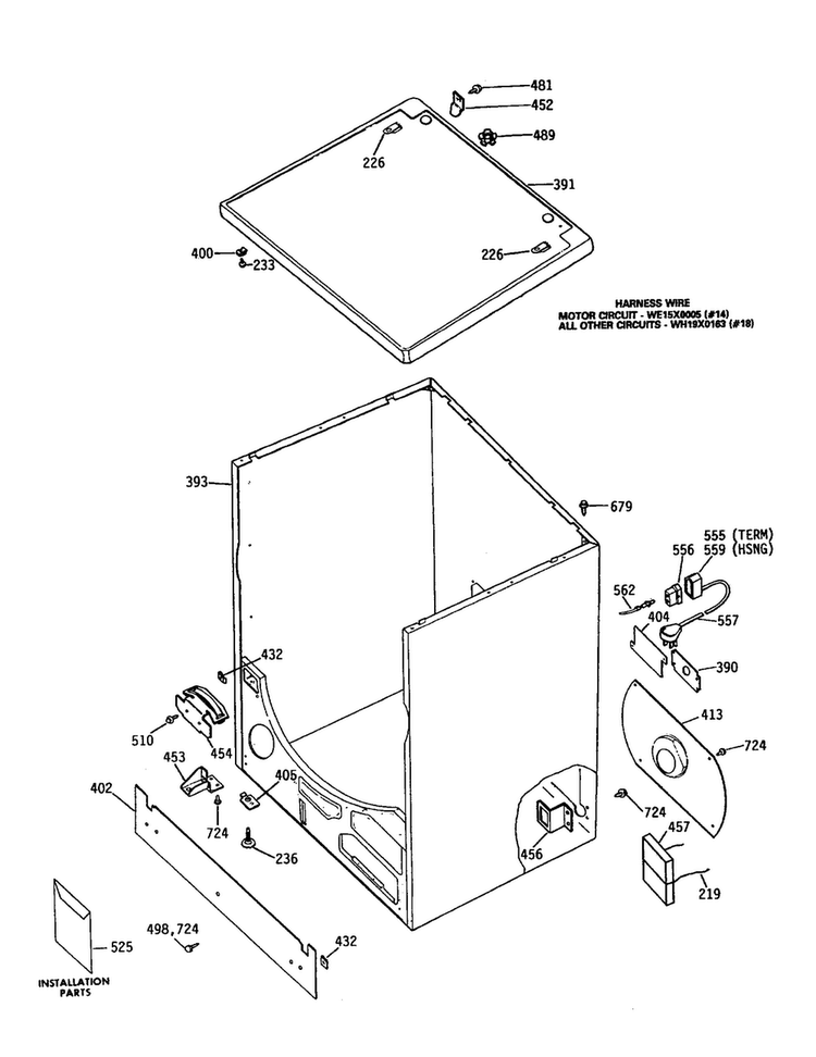 Cabinet Assembly Diagram and Parts List for DDG518RCL  General Electric Dryer