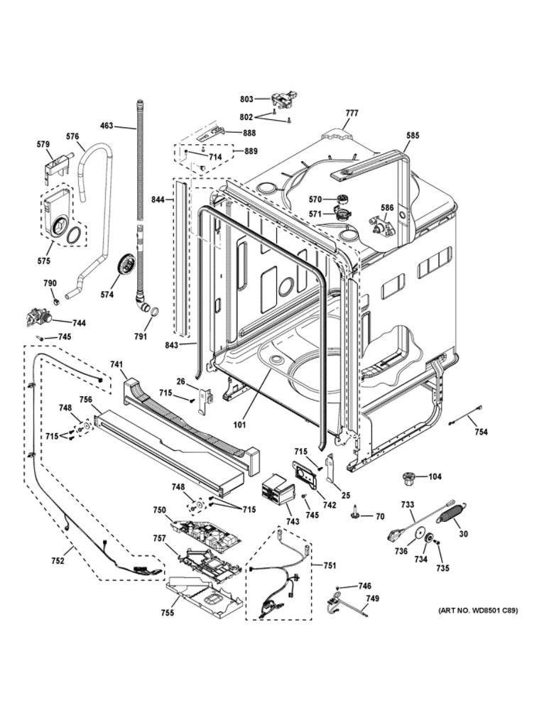 Body Parts 1 Diagram and Parts List for GDP665SYN8FS  General Electric Dishwasher
