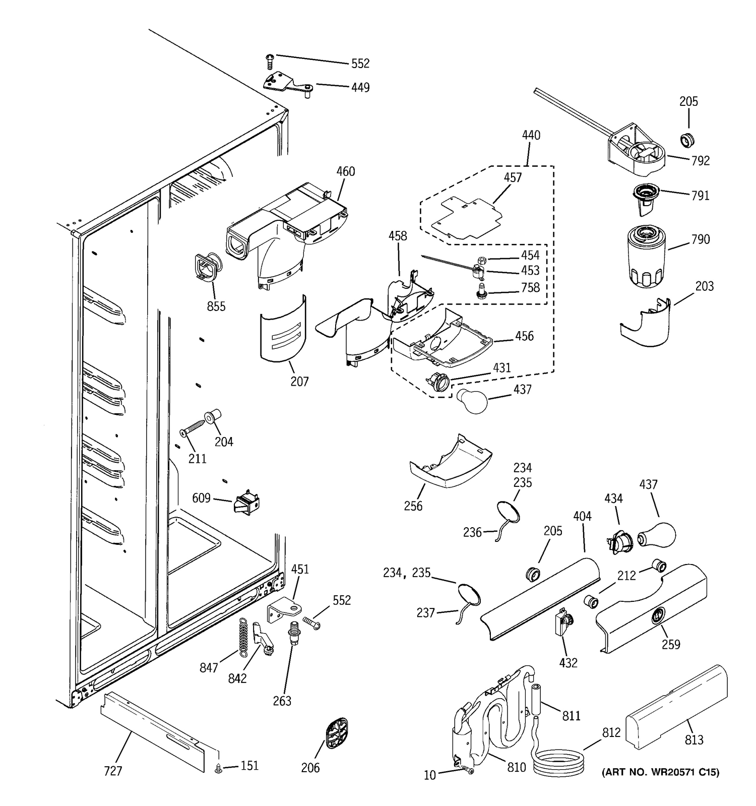 FRESH FOOD SECTION Diagram and Parts List for GSE26HGECHBB  General Electric Refrigerator