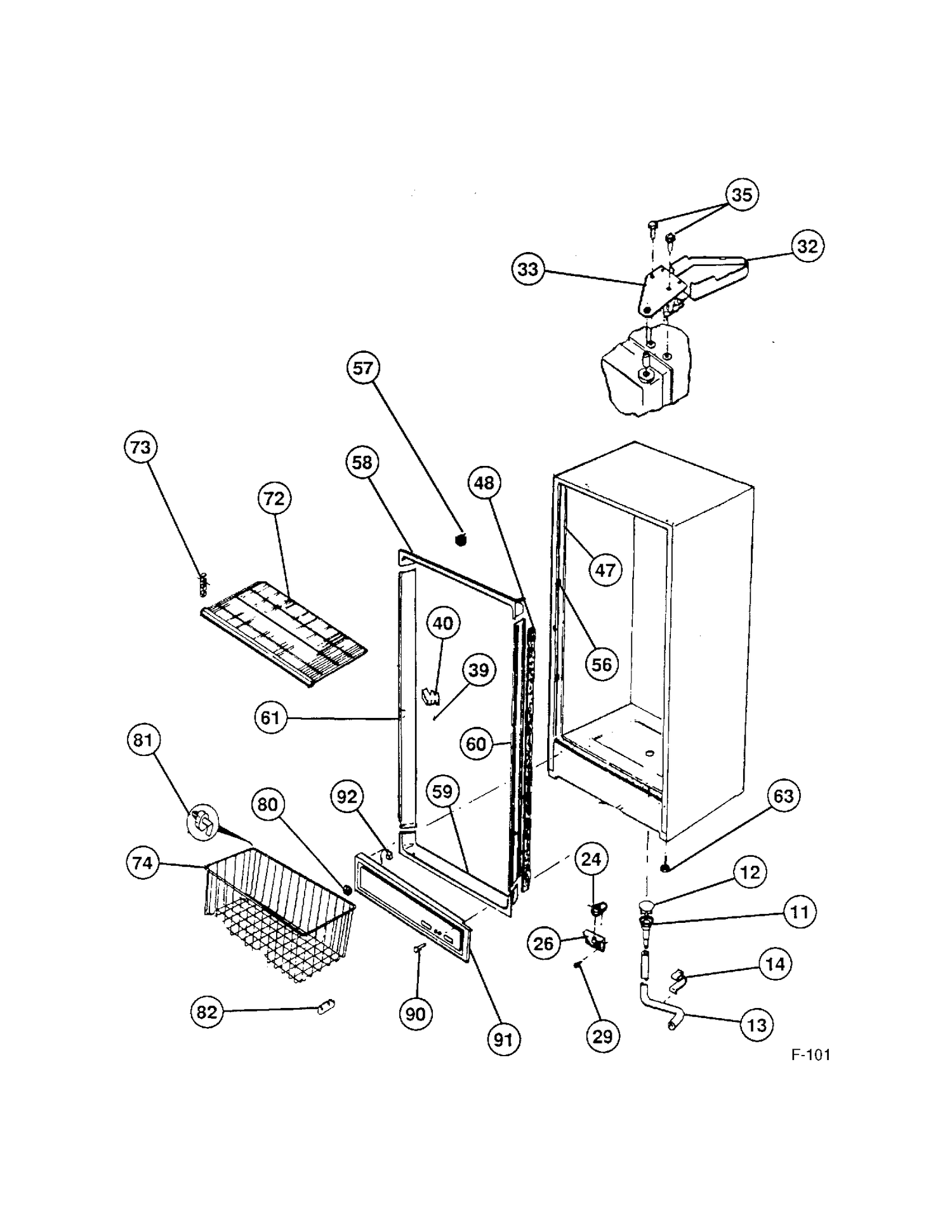 VERTICAL FREEZER Diagram and Parts List for 84160W  General Electric Freezer