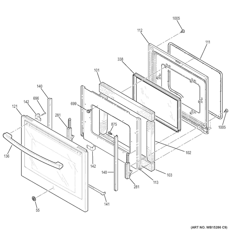 Door Diagram and Parts List for JB350RF4SS  General Electric Range