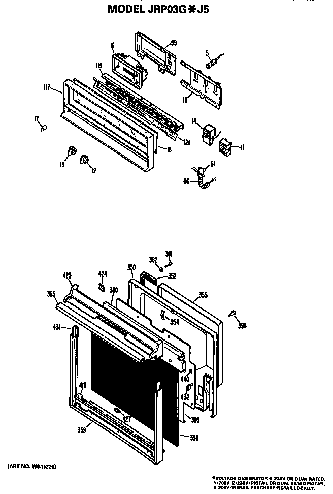 Control And Door Diagram and Parts List for JRP03GJ5  General Electric Wall Oven