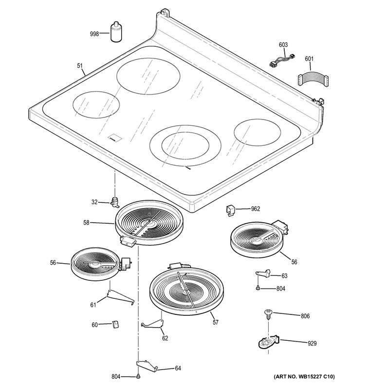 Cooktop Diagram and Parts List for JBS60DF3BB  General Electric Range