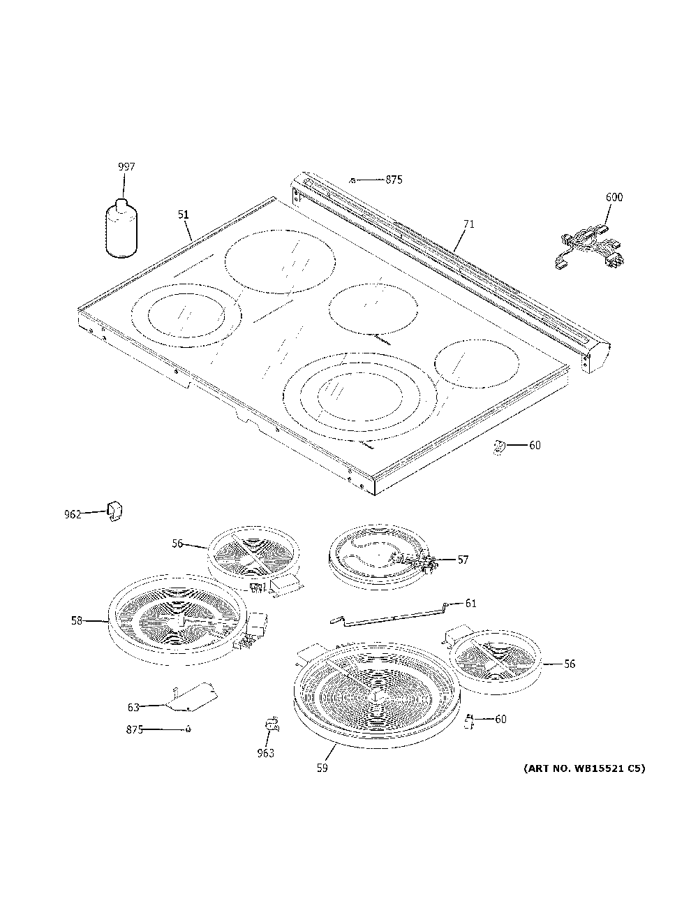 Cooktop Diagram and Parts List for CES700M2N4S5  General Electric Range