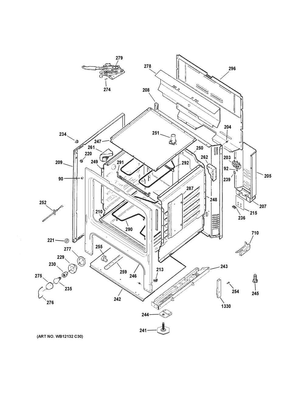 Body Parts Diagram and Parts List for JB256DM1CC  General Electric Range