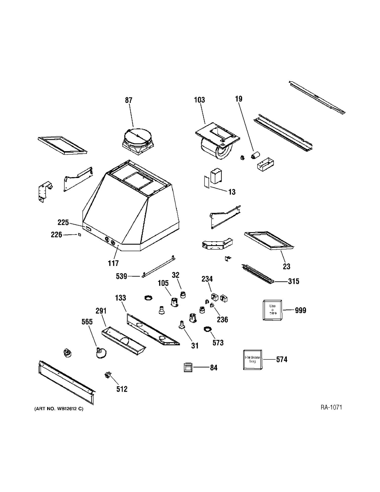 HOOD Diagram and Parts List for ZV30TSF2SS  General Electric Range Hood