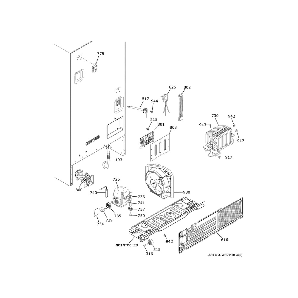 Machine Compartment Diagram and Parts List for GNE27JGMZFBB  General Electric Refrigerator