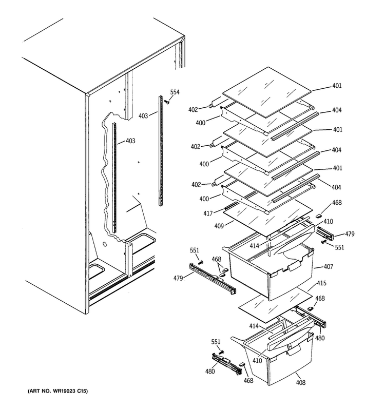 Fresh Food Shelves Diagram and Parts List for GSS22IFPACC  General Electric Refrigerator