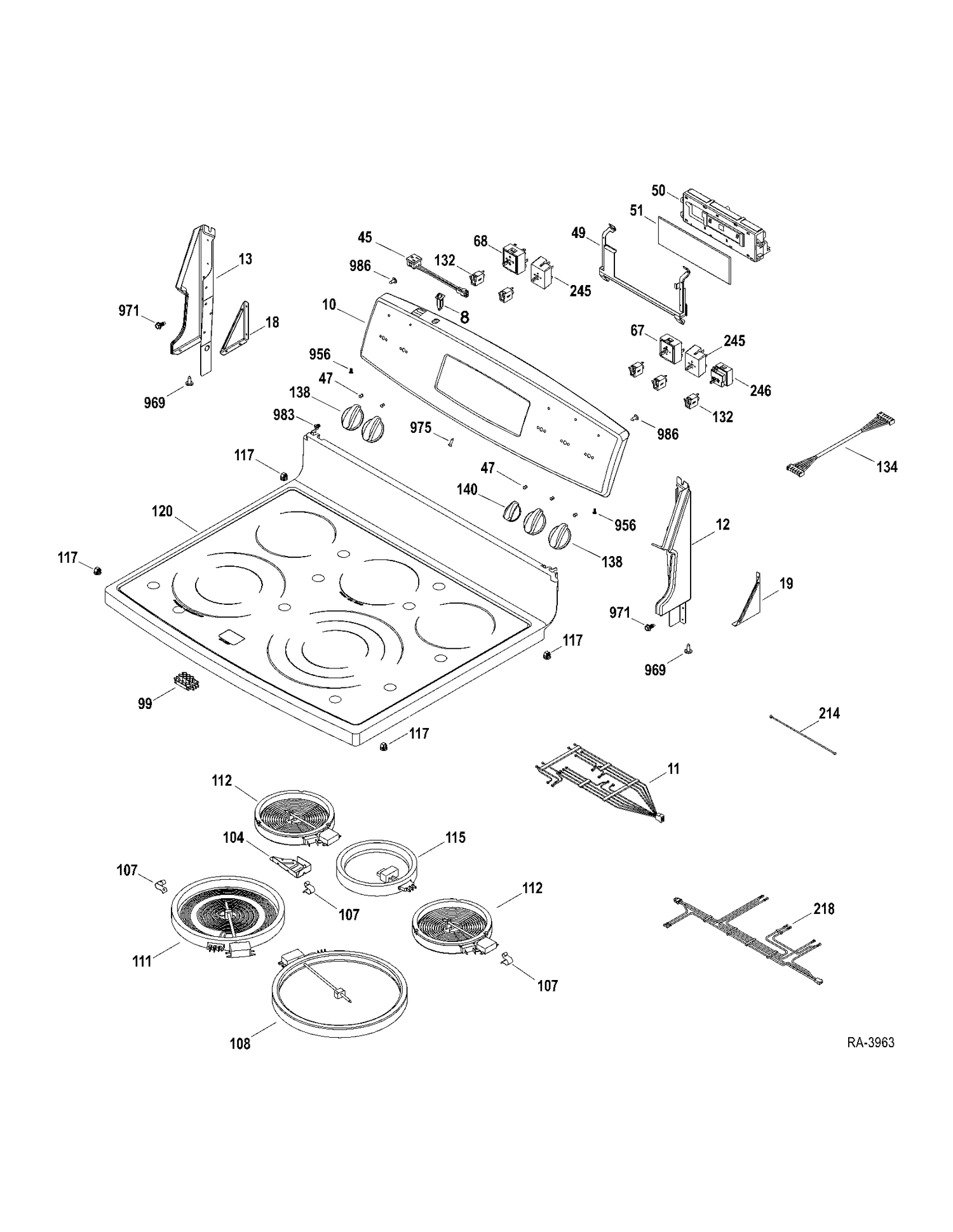 CONTROLS-COOKTOP Diagram and Parts List for PCB909DR1WW  General Electric Range