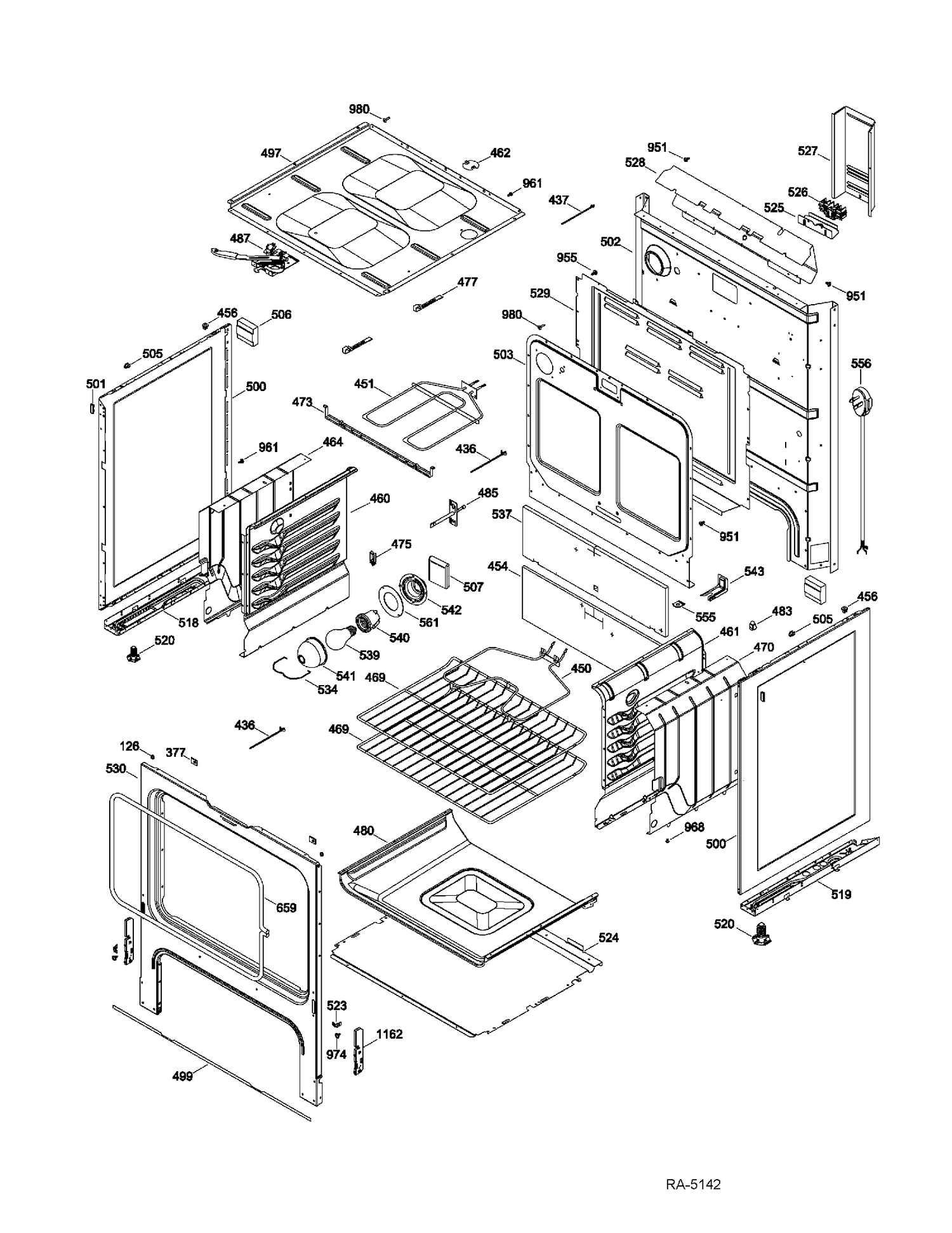 BODY PARTS Diagram and Parts List for JCBP270DT2WW  General Electric Range