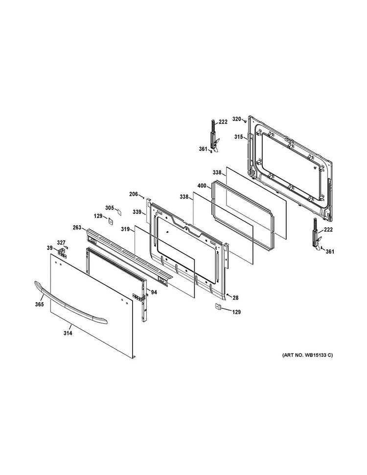Lower Door Diagram and Parts List for JGB870DET3BB  General Electric Range