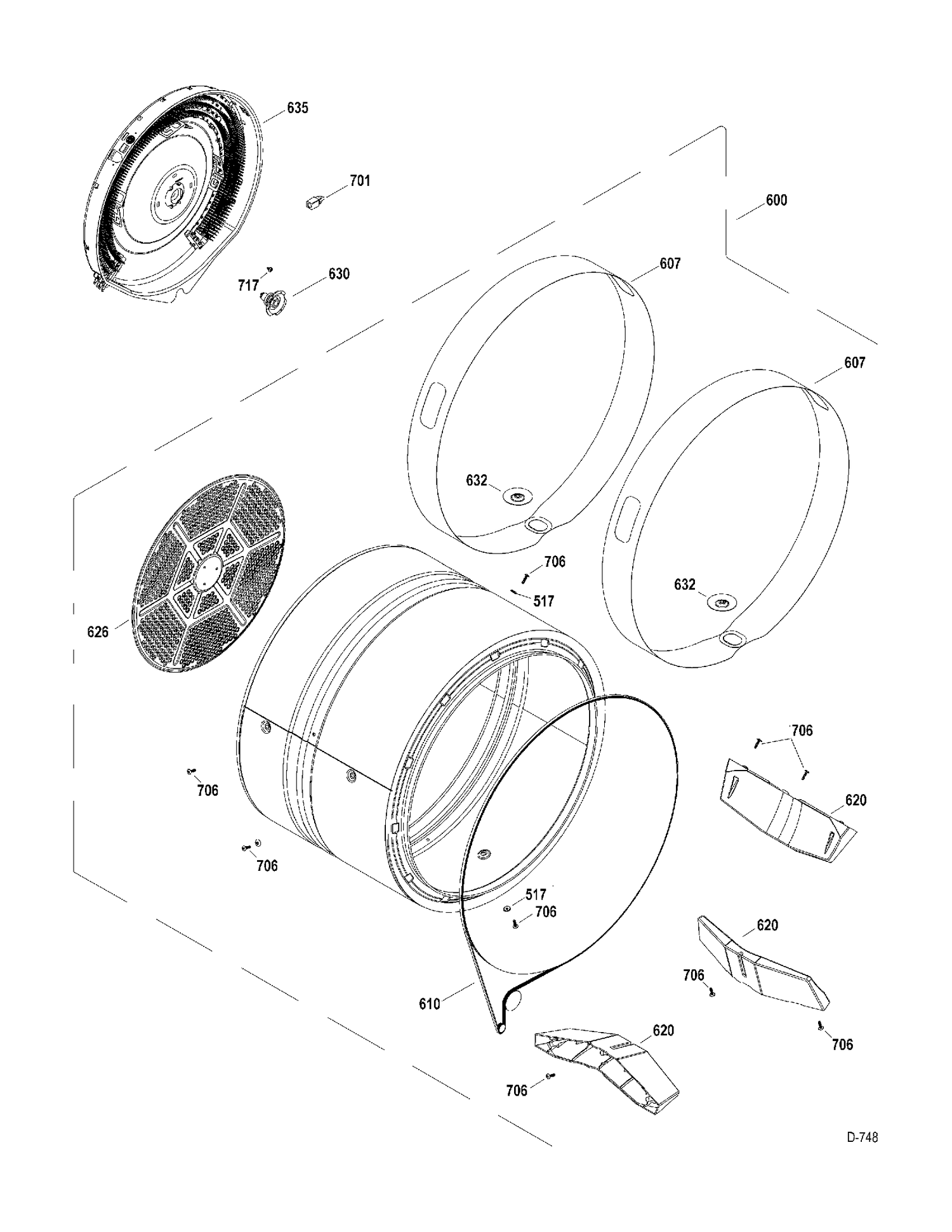 DRUM Diagram and Parts List for GFMN245EL0MS  General Electric Washer