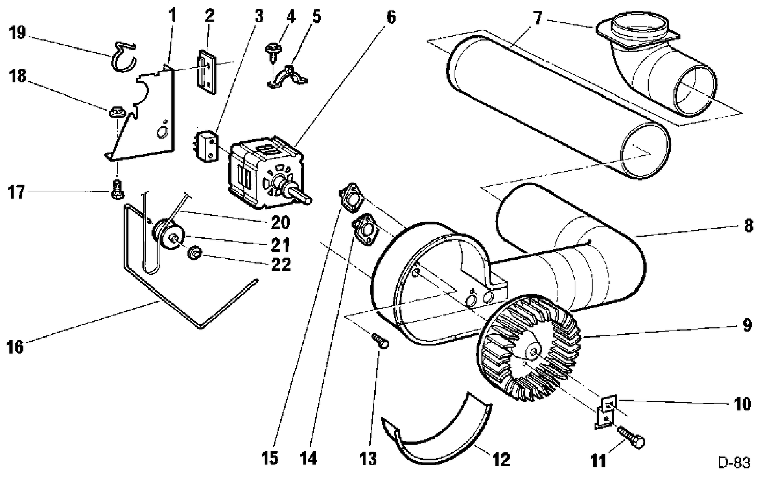 BLOWER & DRIVE ASSEMBLY Diagram and Parts List for CDM2000RW419  General Electric Dryer