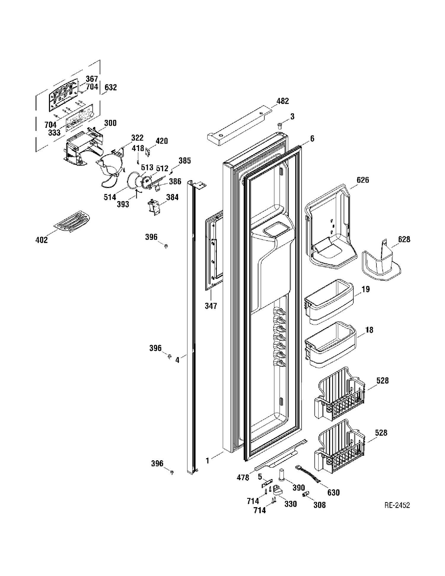 FZ DOOR Diagram and Parts List for PIR23MGTABV  General Electric Refrigerator
