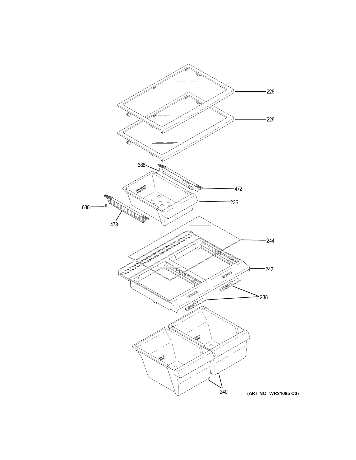 FRESH FOOD SHELVES Diagram and Parts List for GIE18GTHLRWW  General Electric Refrigerator