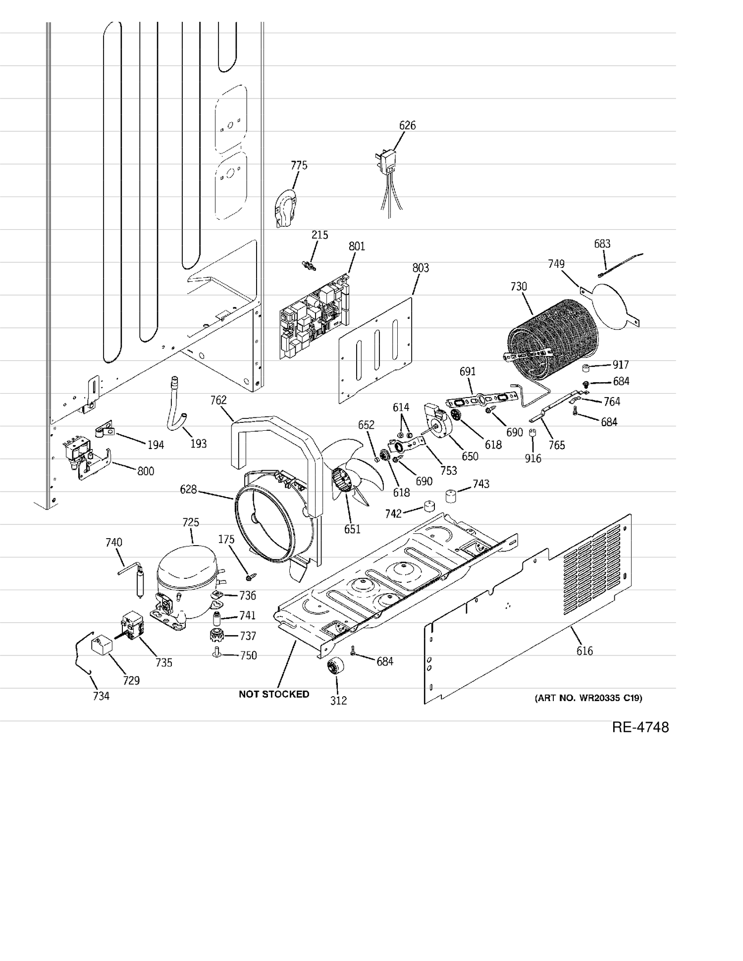 MACHINE COMPARTMENT Diagram and Parts List for PFSF0MZFWW  General Electric Refrigerator
