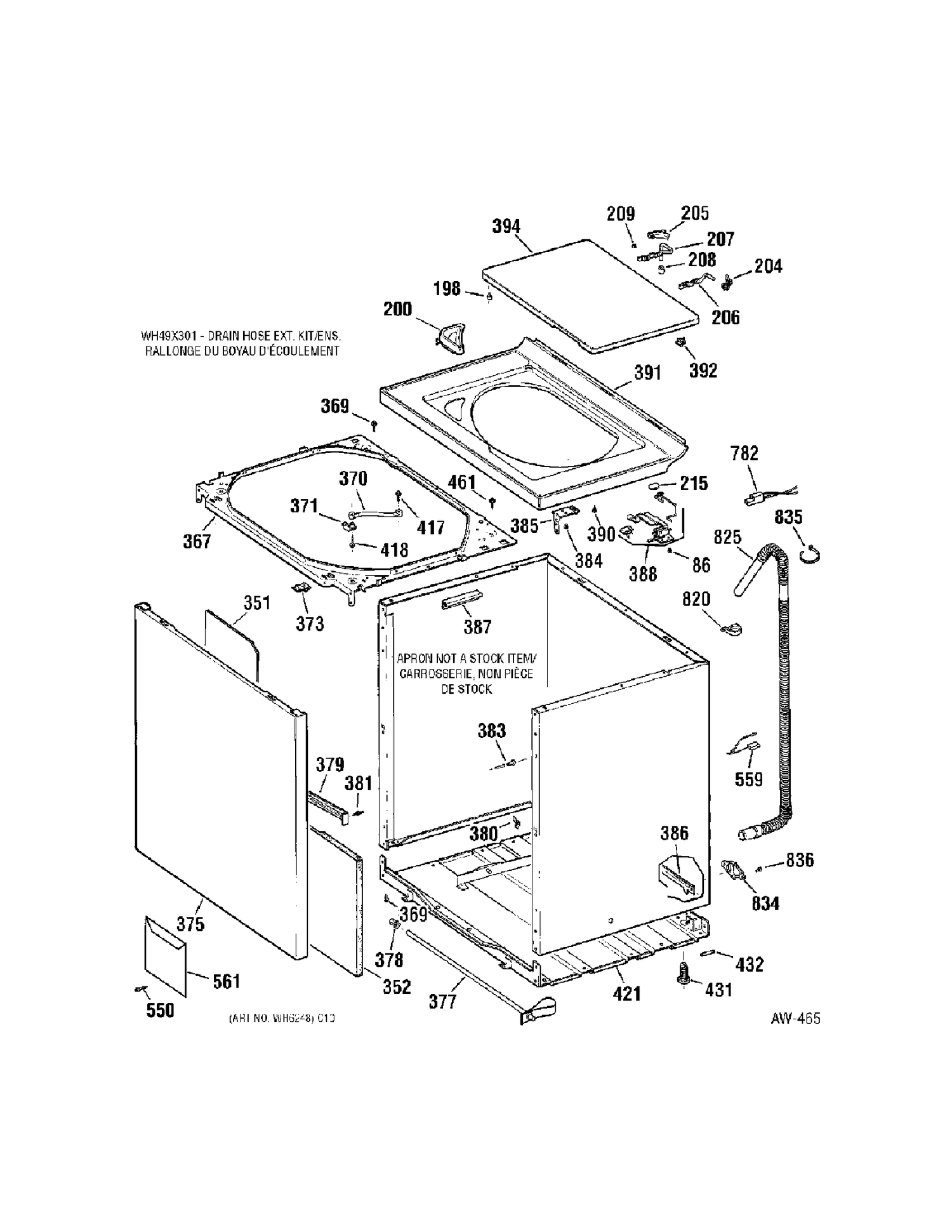 CABINET Diagram and Parts List for 57081A0WW  General Electric Washer