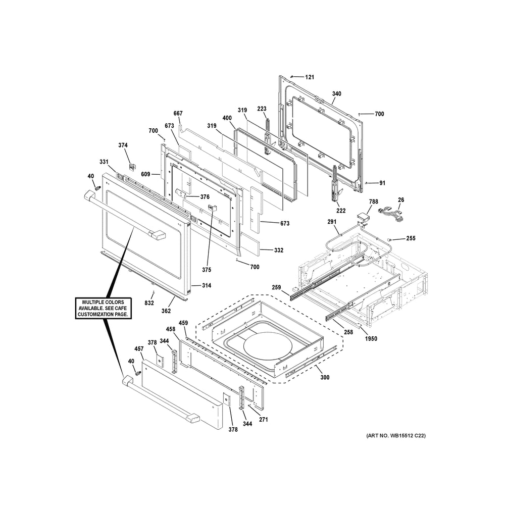 Door & Drawer Parts Diagram and Parts List for CHS900P2M9S1  General Electric Range