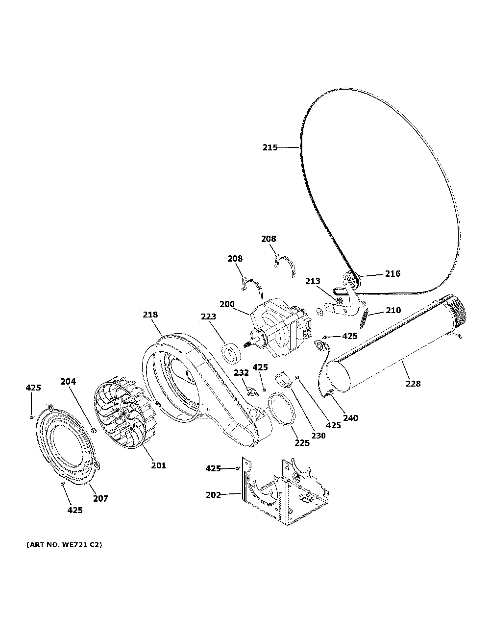 Blower And Motor Diagram and Parts List for GFD65GSSN1WW  General Electric Dryer