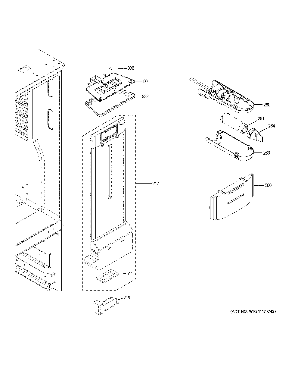 Fresh food section Diagram and Parts List for GDE25ESKLRSS  General Electric Refrigerator