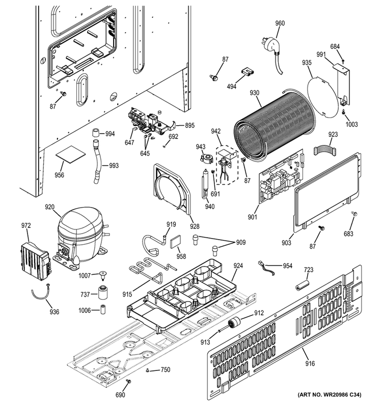 Machine Compartment Diagram and Parts List for ZWE23ESHCSS  General Electric Refrigerator
