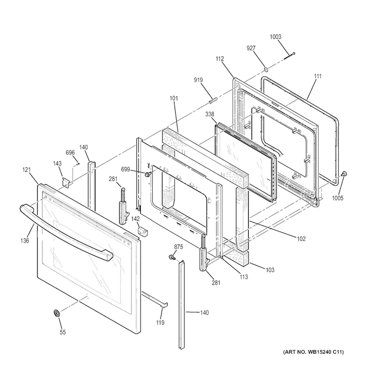 Door Diagram and Parts List for JB750EJ1ES  General Electric Range