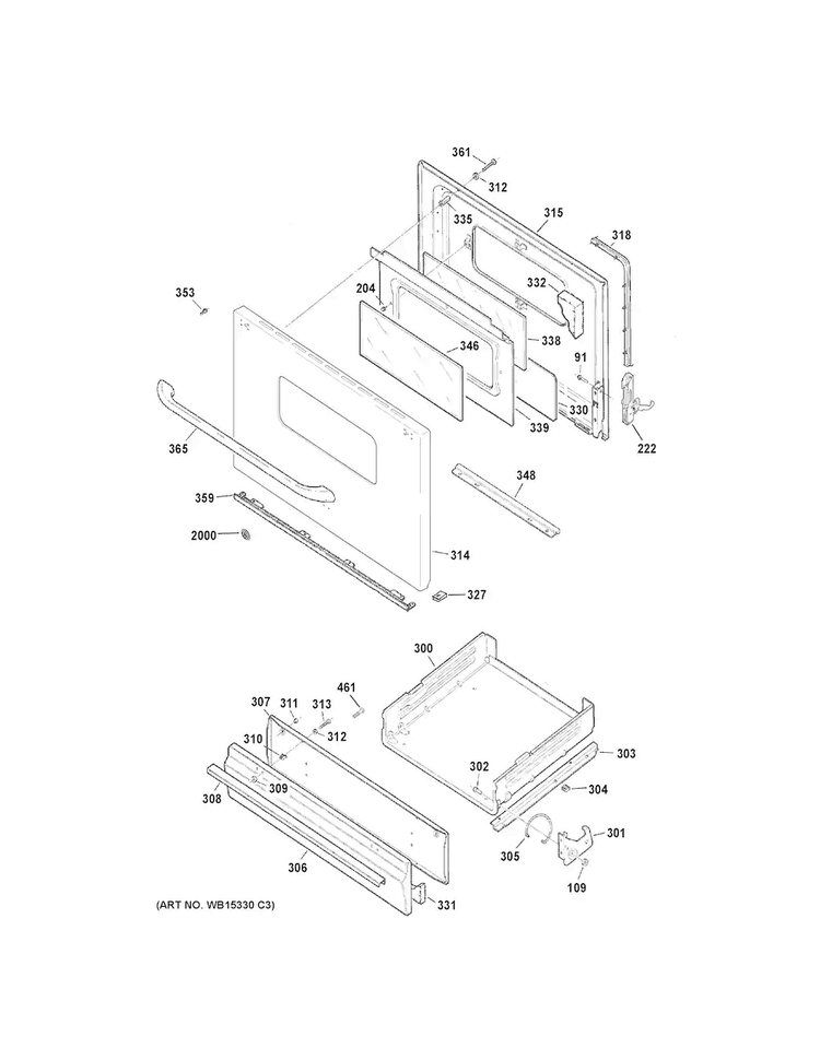 Door & Drawer Parts Diagram and Parts List for JGBS10DEF1WW  General Electric Range