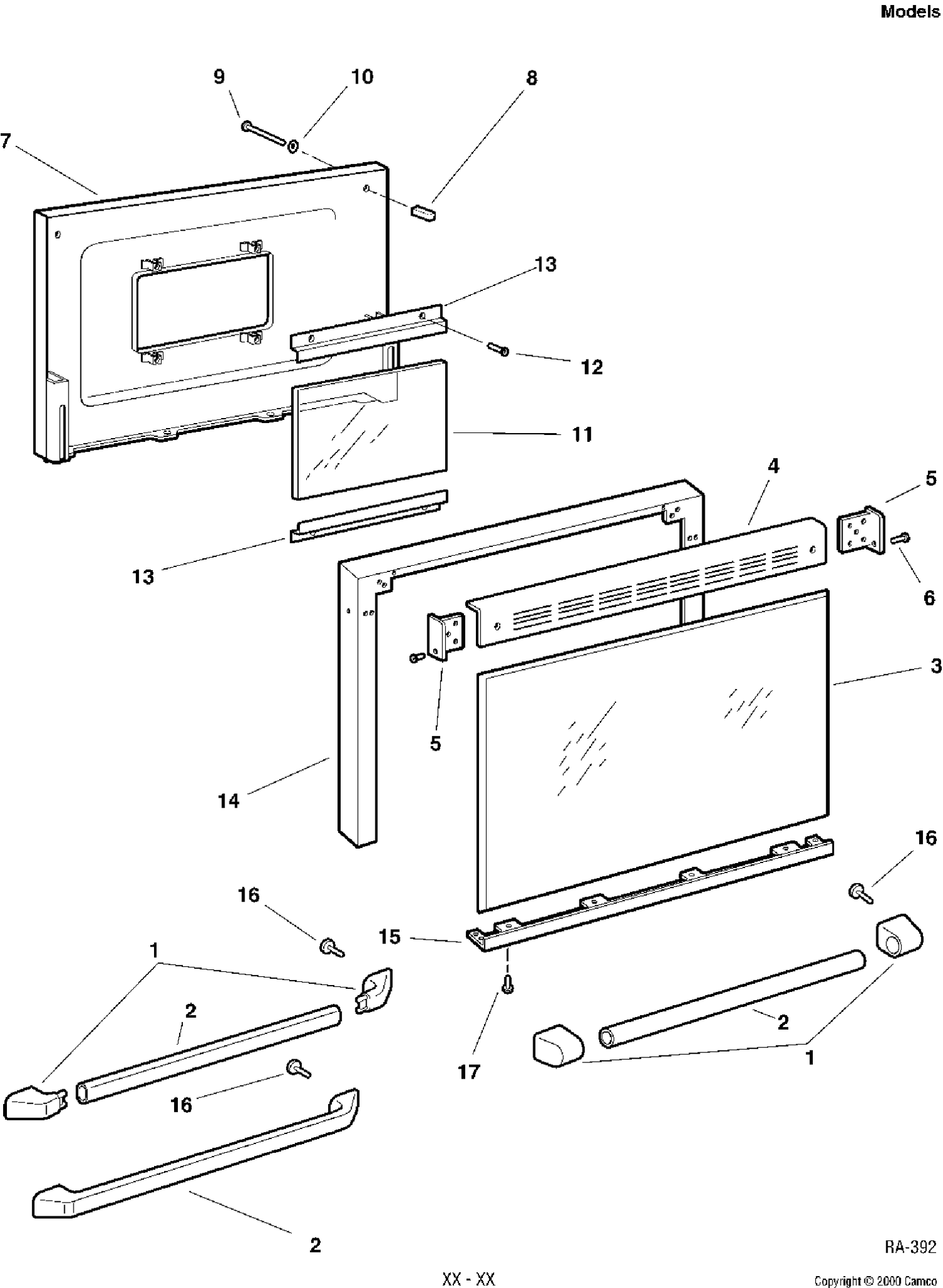 DOOR ASSEMBLY Diagram and Parts List for 10671-2  General Electric Range
