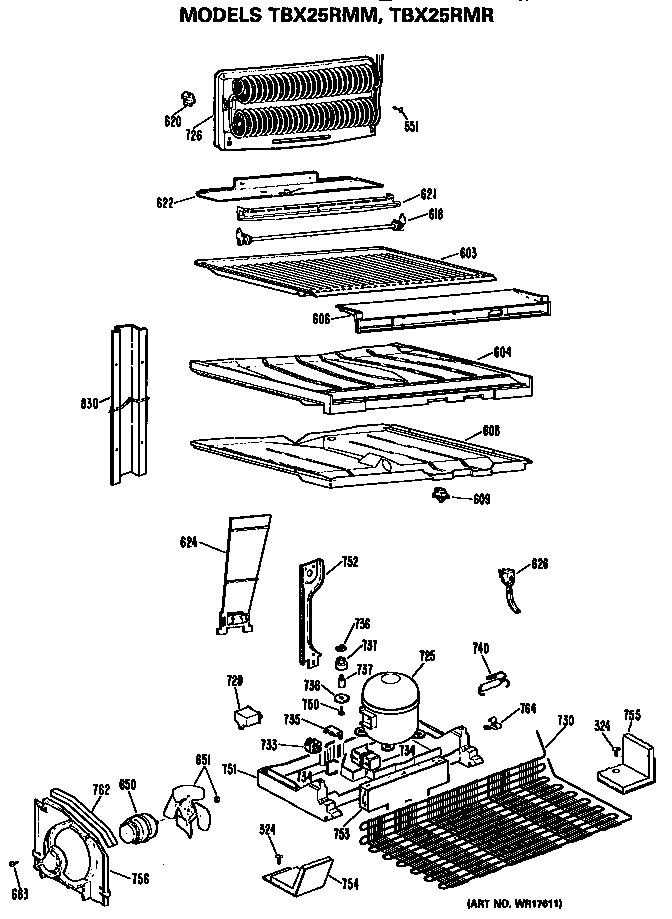 Unit Diagram and Parts List for TBX25RMMWHD  General Electric Refrigerator
