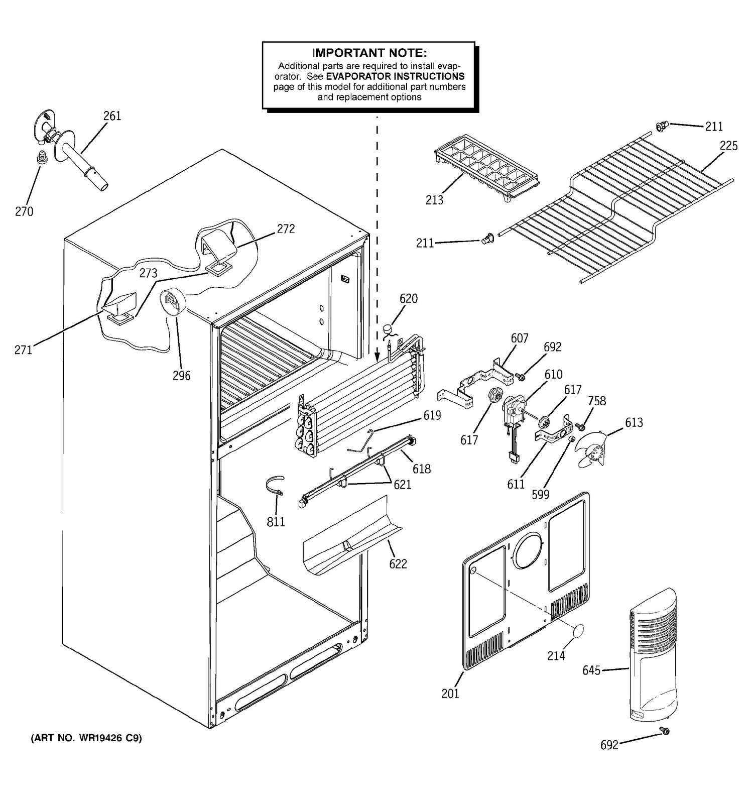 FREEZER SECTION Diagram and Parts List for 38471PBRMRWW  General Electric Refrigerator
