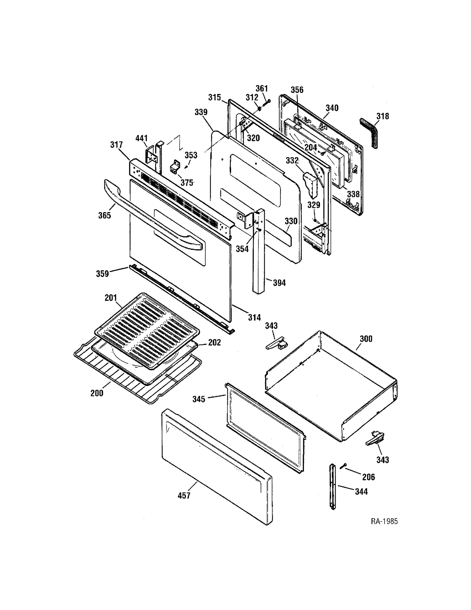 DOOR Diagram and Parts List for JCBP23WK1WW  General Electric Range