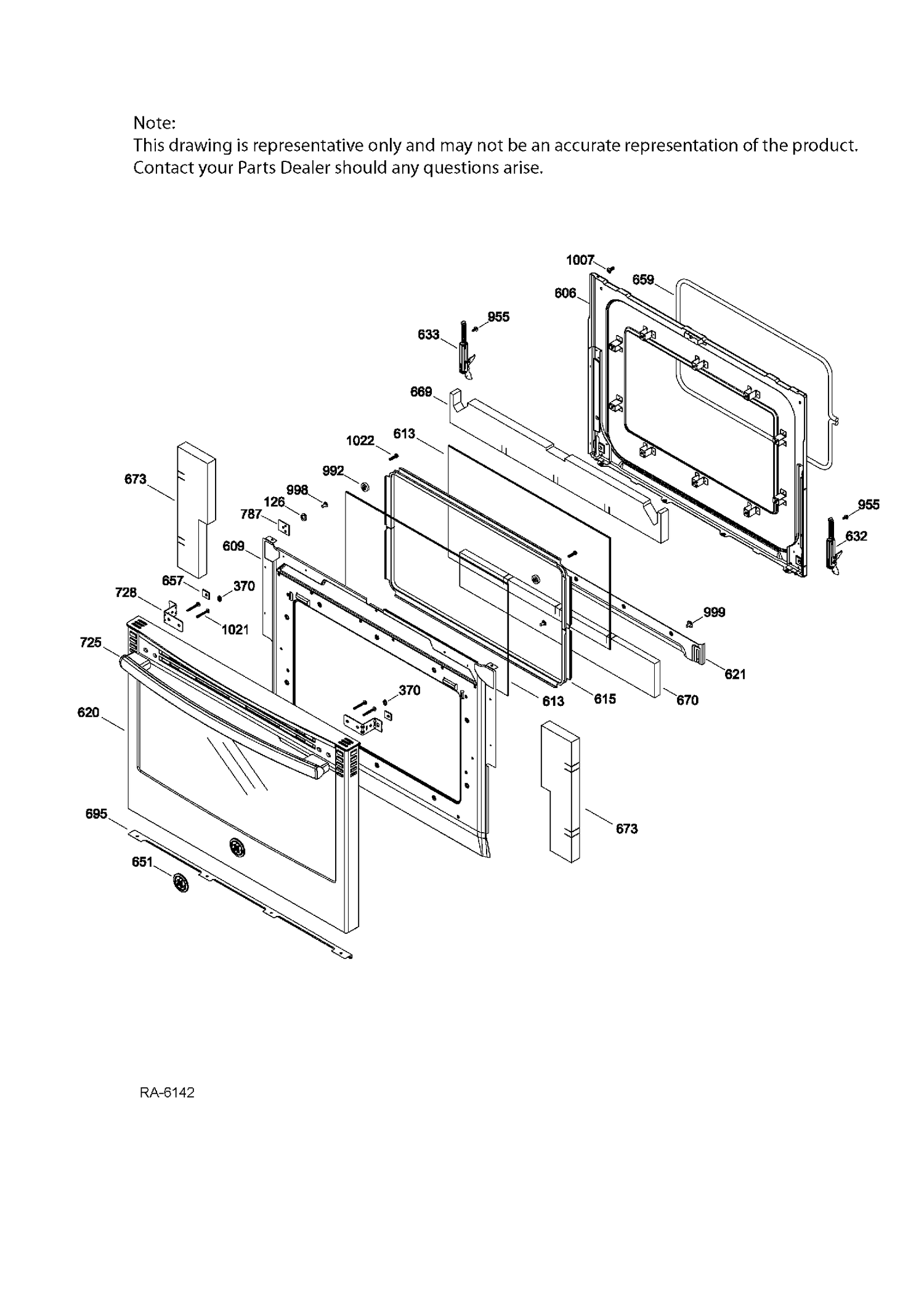DOOR & DRAWER PARTS Diagram and Parts List for PCS940SF3SS  General Electric Range