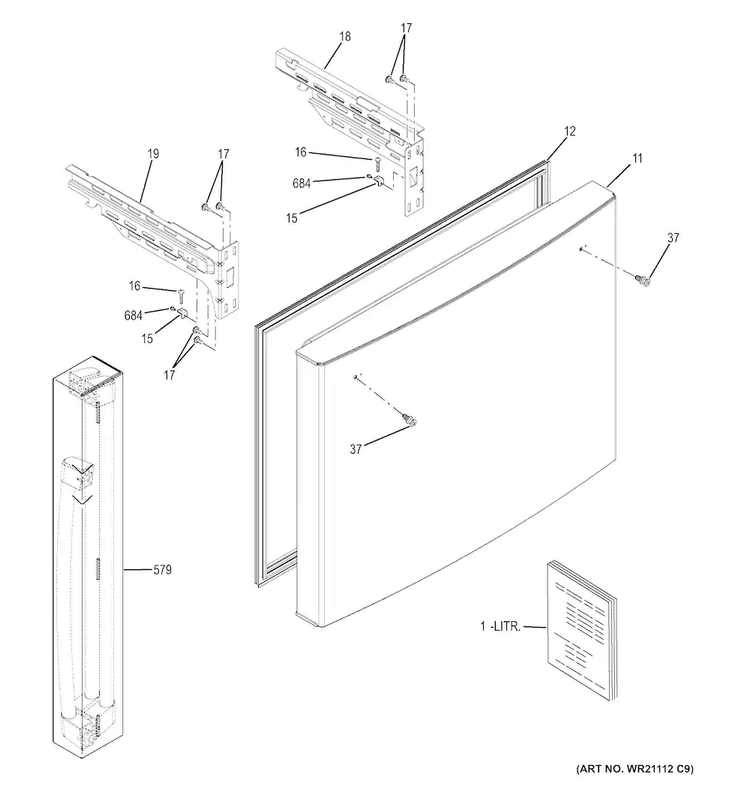 Freezer Door Diagram and Parts List for CNE25SSKAKSS  General Electric Refrigerator