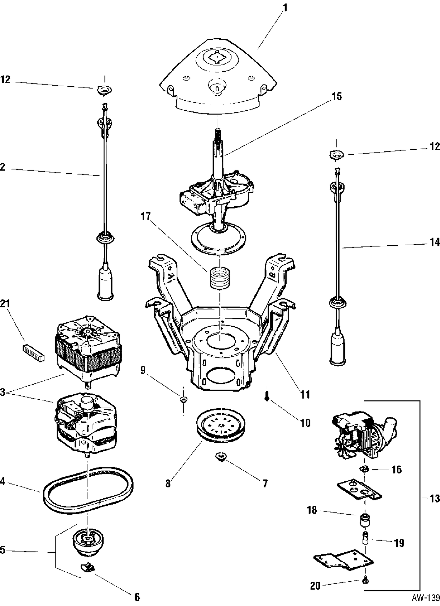 MECHANISM GROUP Diagram and Parts List for ZPSQ4160T8WW  General Electric Washer
