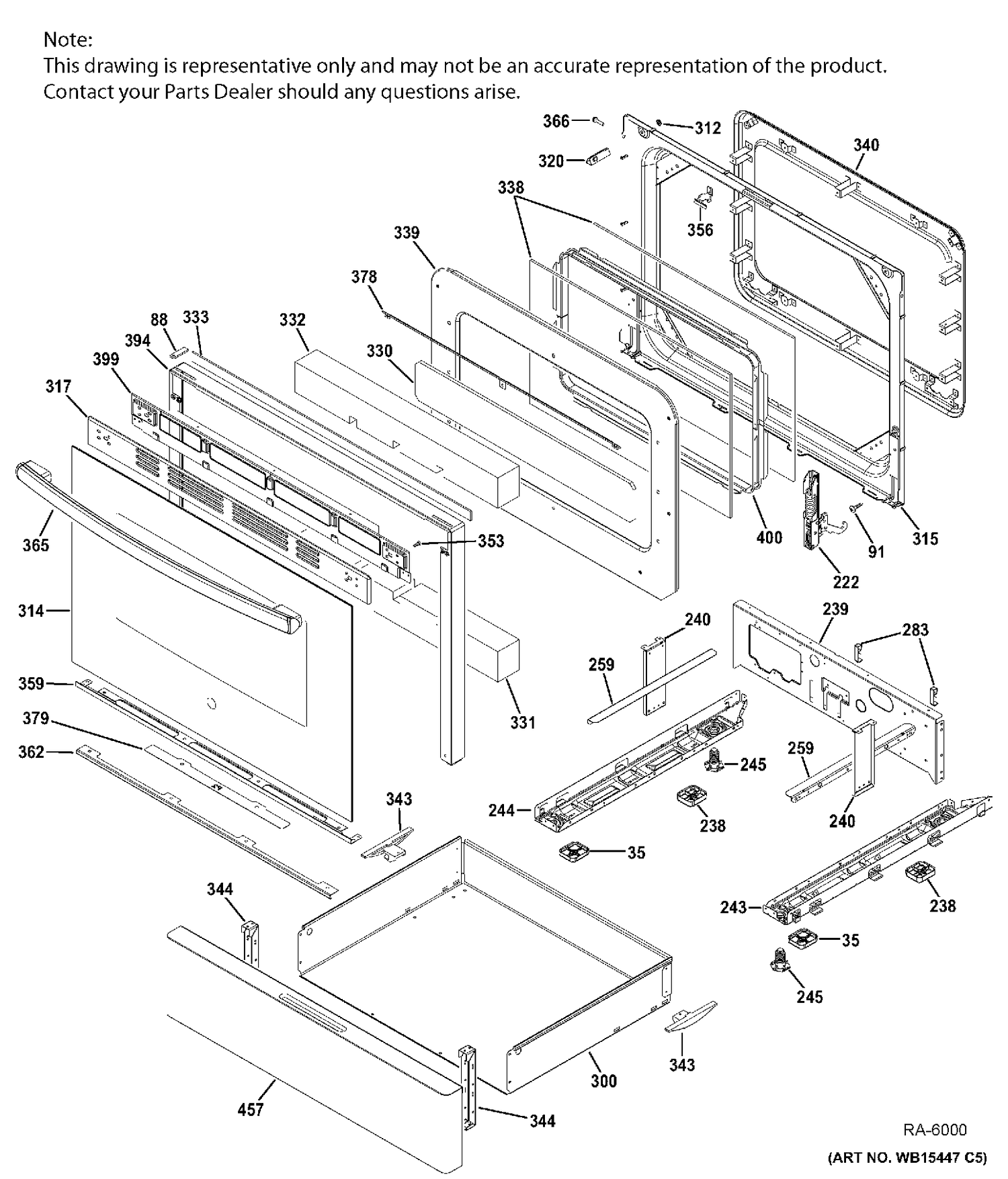 DOOR & DRAWER PARTS Diagram and Parts List for JCGB660DEJ2WW  General Electric Range