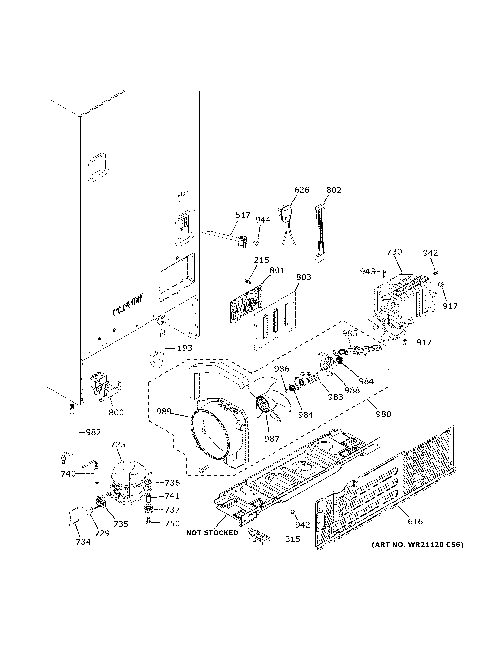 Machine Compartment Diagram and Parts List for GDE21EGKVRWW  General Electric Refrigerator
