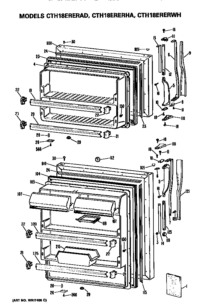 Doors Diagram and Parts List for CTH18ERERHA  Hotpoint Refrigerator