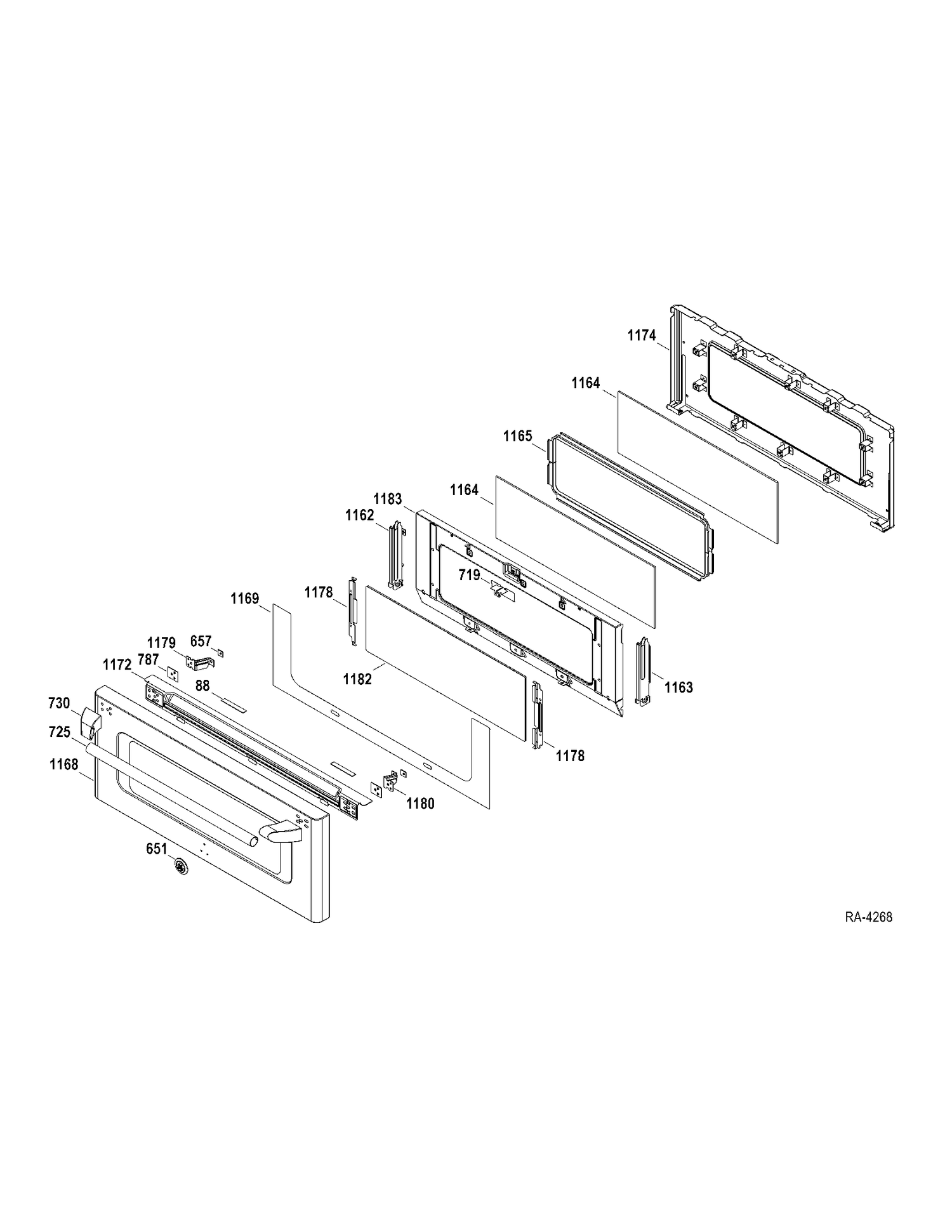 UPPER DOOR Diagram and Parts List for CCGS990SET1SS  General Electric Range