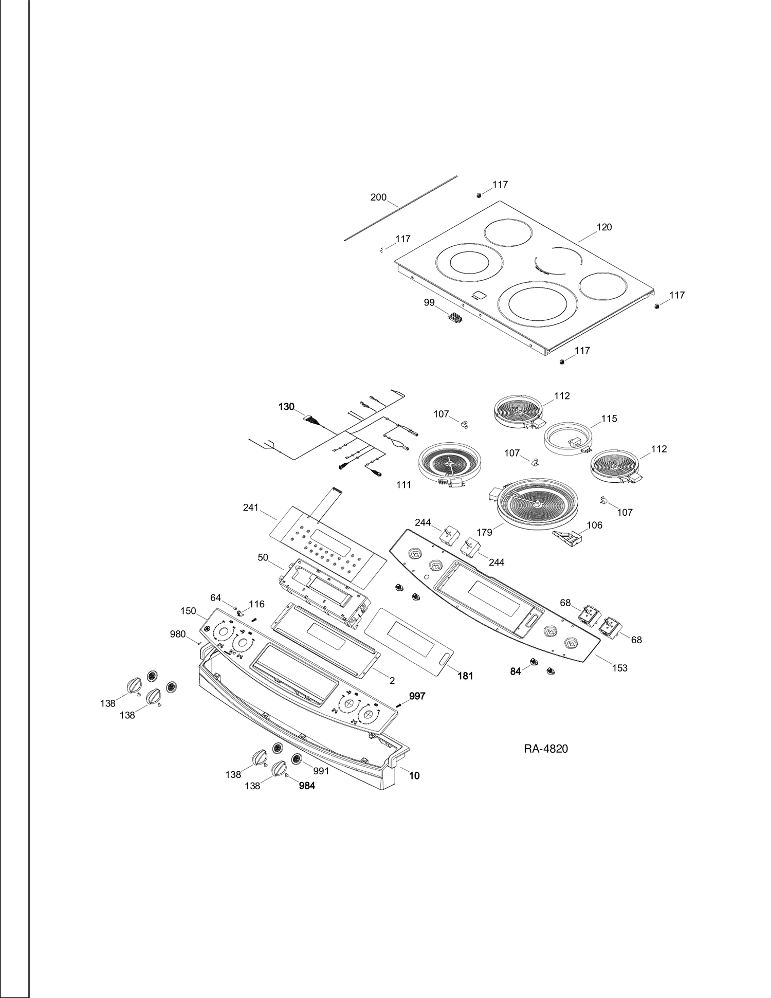 CONTROL PANEL & COOKTOP Diagram and Parts List for JCSP42DR2WW  General Electric Range
