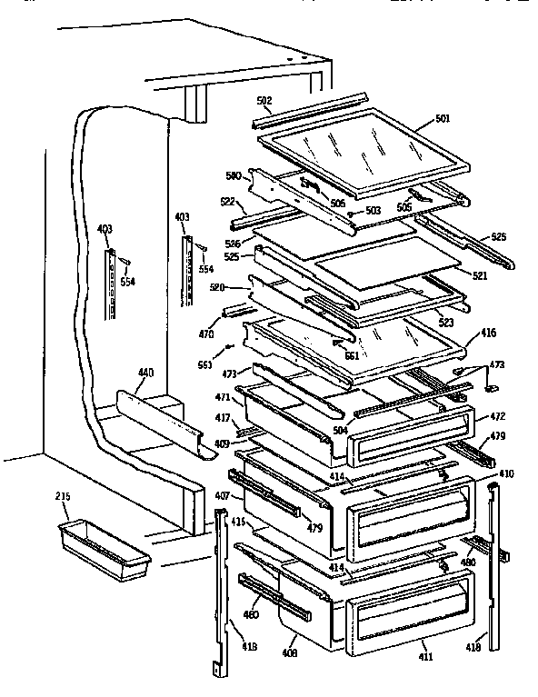 Fresh Food Section Diagram and Parts List for TFX24PRAXBB  General Electric Refrigerator